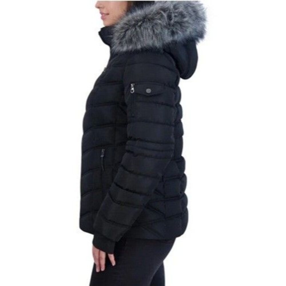 Nautica Ladies' Puffer Water Resistant With Faux Fur Hood Jacket Black XS NEW - Picture 2 of 4